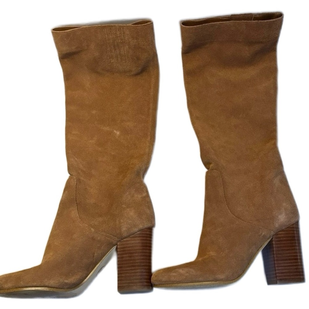 Michael Kors Brown Suede Knee High Boots Block‎ Heel Women's Size 7M - Picture 5 of 11